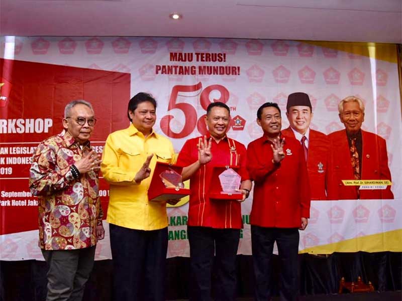 Ketua DPR Bambang Soesatyo saat workshop 'Pemilihan Legislatif dan Pemilihan Presiden 2019' yang digelar SOKSI), Jakarta, Sabtu, (29/9).