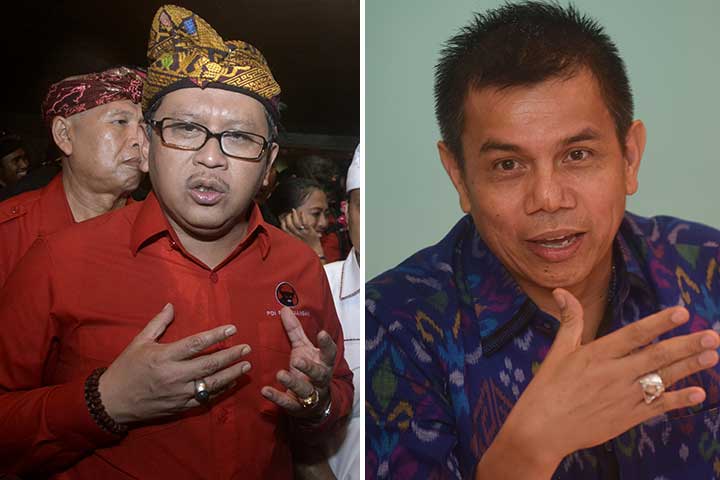 Sekjen PDIP Hasto Kristiyanto (kiri) dan Sekjen Partai Demokrat Hinca Pandjaitan 