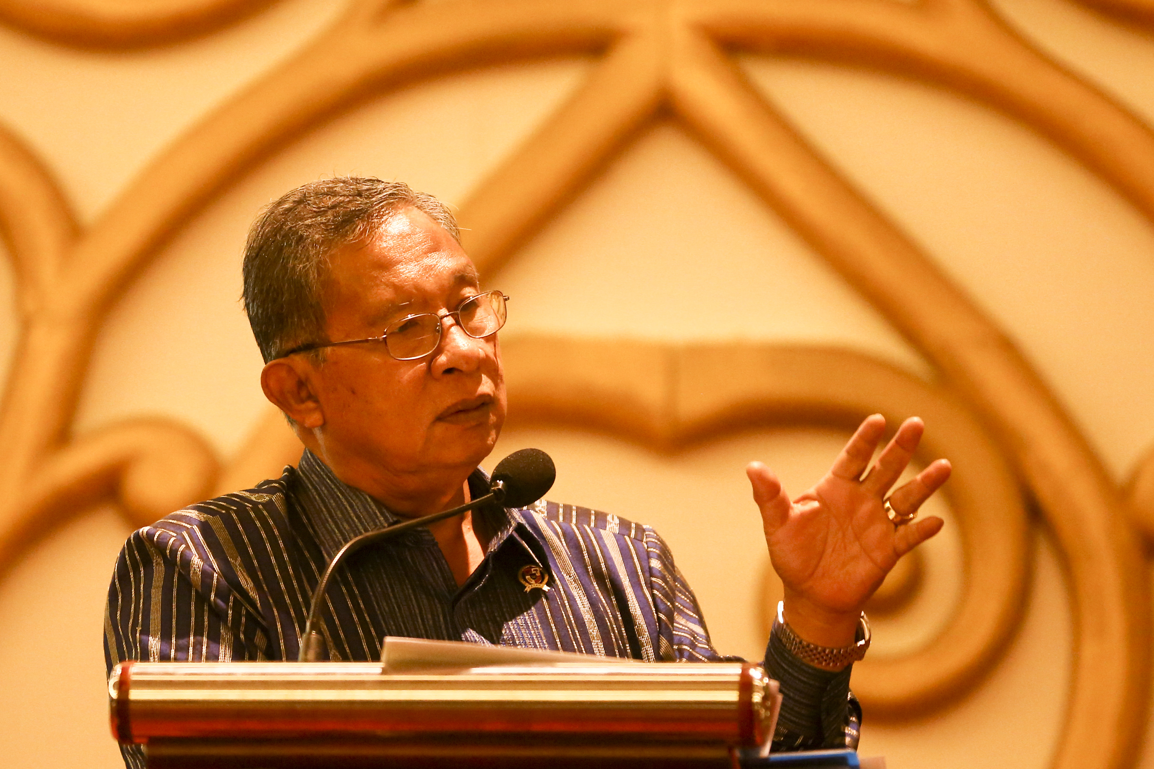 Menteri Kordinator Perekonomian Darmin Nasution berbicara dihadapan peserta Rapat Kerja Nasional (Rakernas) Pusat Inkubasi Bisnis Syariah Majlis Ulama Indonesia (Pinbas MUI) di Palembang, Sumatera Selatan, Rabu (14/2).