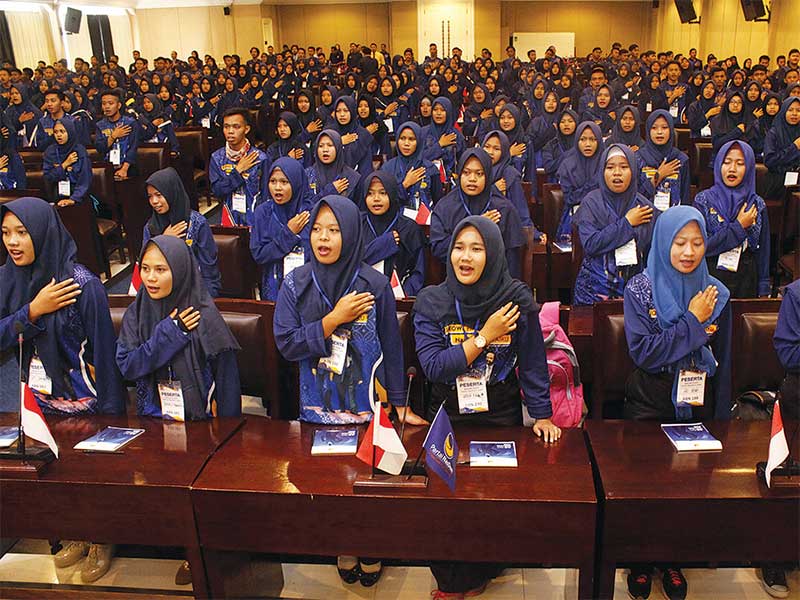 NASDEM: Ratusan pelajar SMA dari Jawa Barat mengikuti pendidikan bela negara di Akademi Bela Negara (ABN) Partai NasDem, Jakarta, Jumat (20/4/2018)