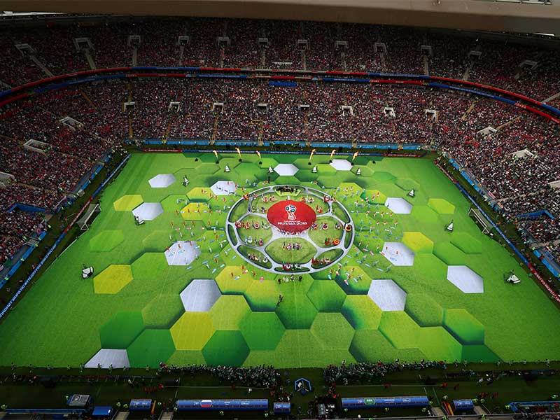Suasana seremoni pembukaan Piala Dunia 2018 di Stadion Luzhniki, Moskow, Rusia, Kamis (14/6)