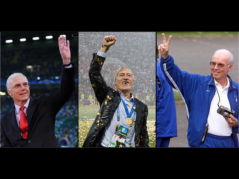(Dari kiri) Franz Beckenbauer, Didier Deschamps, Mario Zagallo