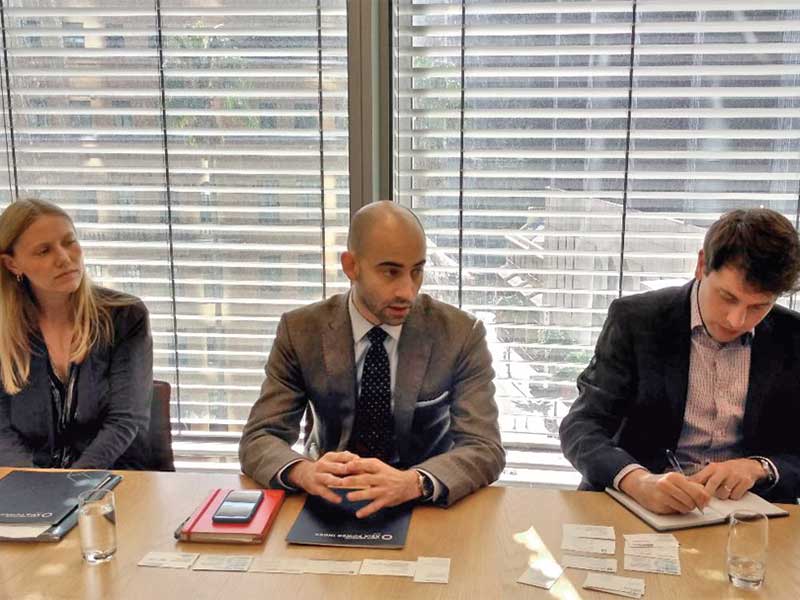 (Dari kiri) Peneliti Asia Power Index Lowy Institute Bonnie Bley, Direktur Project Asia Tenggara Lowy Institute Aaron L Connelly, dan Direktur Program Kekuatan dan Diplomasi Asia Lowy Institute Herve Lemahieu memaparkan hasil riset Asia Power Index kepada 