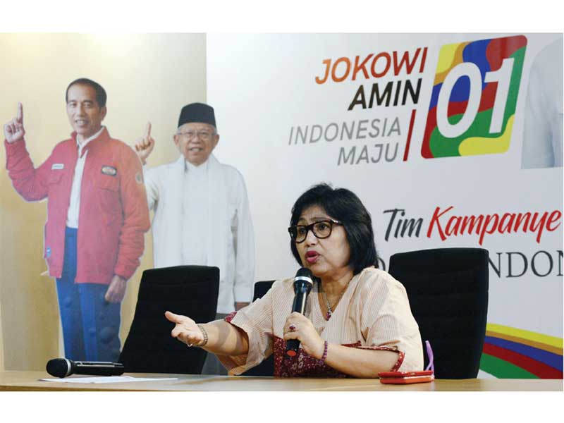 DIKSI-DIKSI PRESIDEN JOKOWI: Juru Bicara Tim Kampanye Nasional (TKN) Joko Widodo-Ma’ruf Amin, Irma Suryani Chaniago, memberikan keterangan terkait dengan Presiden Joko Widodo belakangan ini yang kerap melontarkan diksi-diksi yang menarik perhatian publik, 