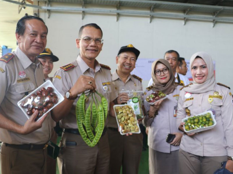 Kepala Badan Karantina Pertanian Kementan Ali Jamil (kedua kiri) turut melepas ekspor produk pertanian di Terminal Kargo Bandara Soekarno-Hatta, Tangerang, Banten, Selasa (26/2/2019). 