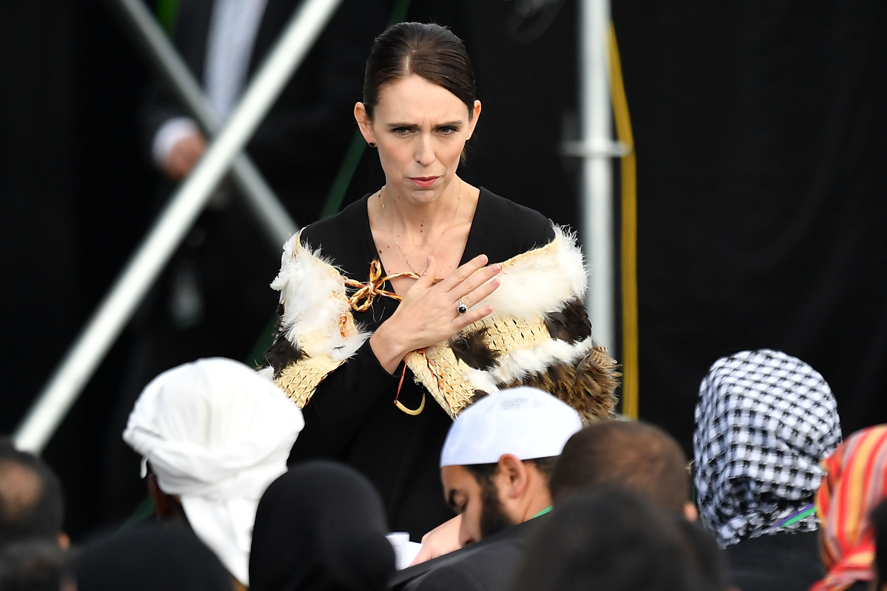 PM Selandia Baru Jacinda Ardern hadir dalam upacara mengenang korban penembakan di masjid di Christchurch.