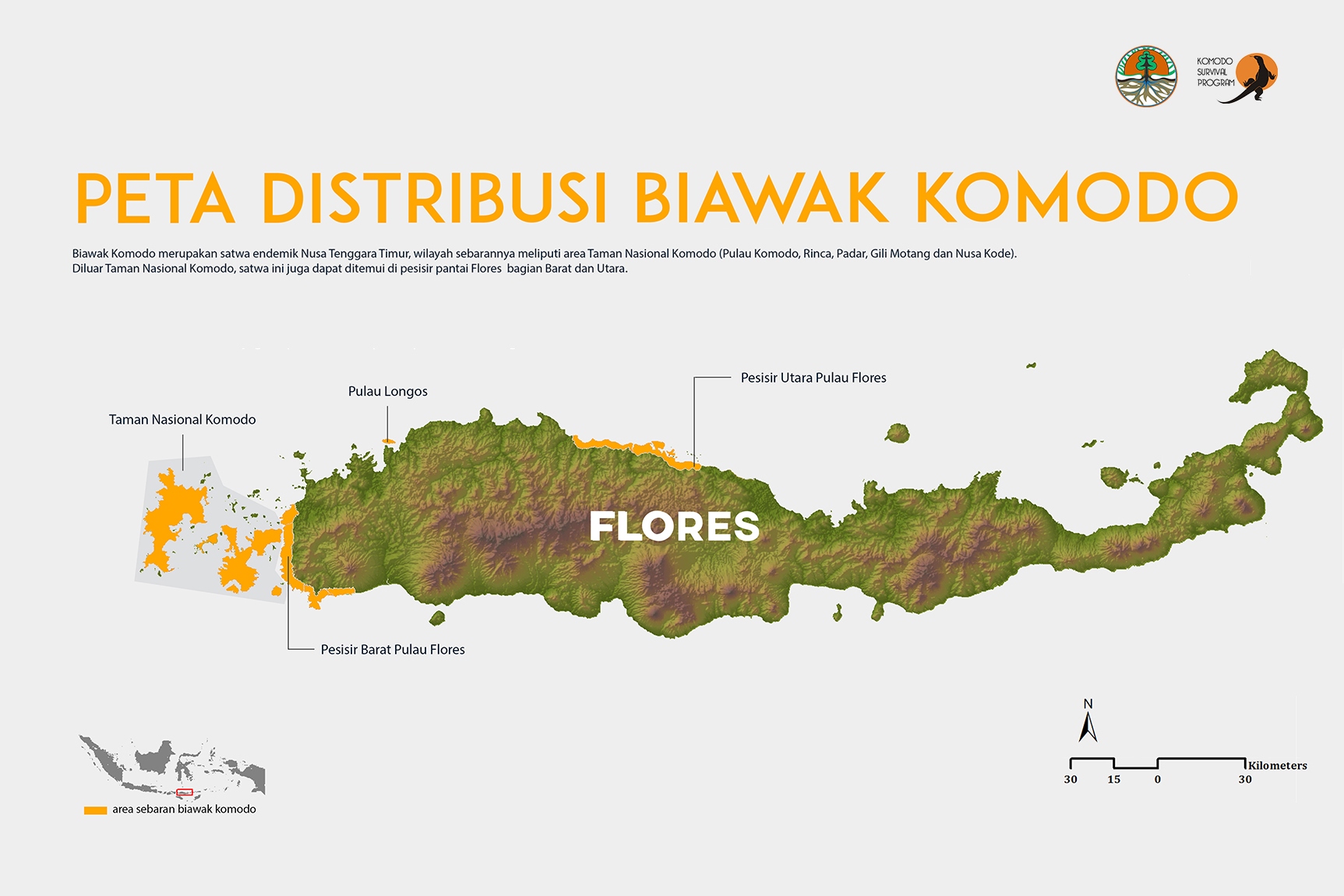 Peta Distribusi Biawak Komodo di Pulau Flores