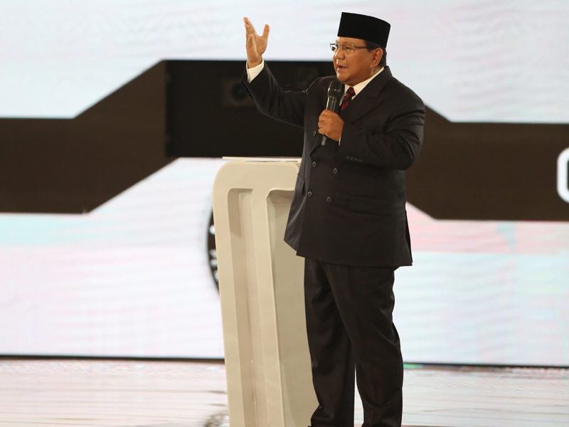 Calon presiden nomor urut 02 Prabowo Subianto dalam debat keempat Pilpres 2019, Sabtu (30/3).