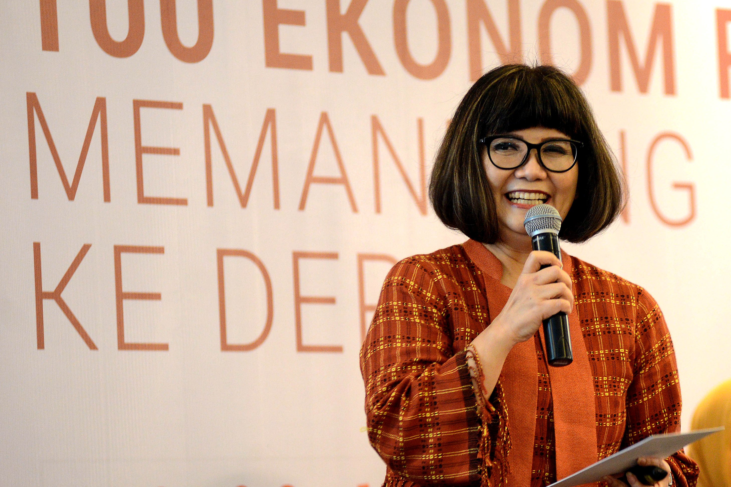 Ekonom Senior Institute for Development of Economics and Finance (Indef) Aviliani menyampaikan pemaparan terkait kondisi ekonomi Indonesia.