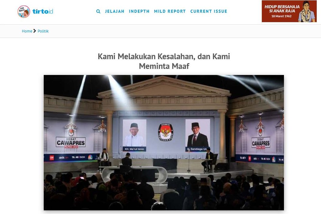 Permintaan maaf di laman Tirto.id