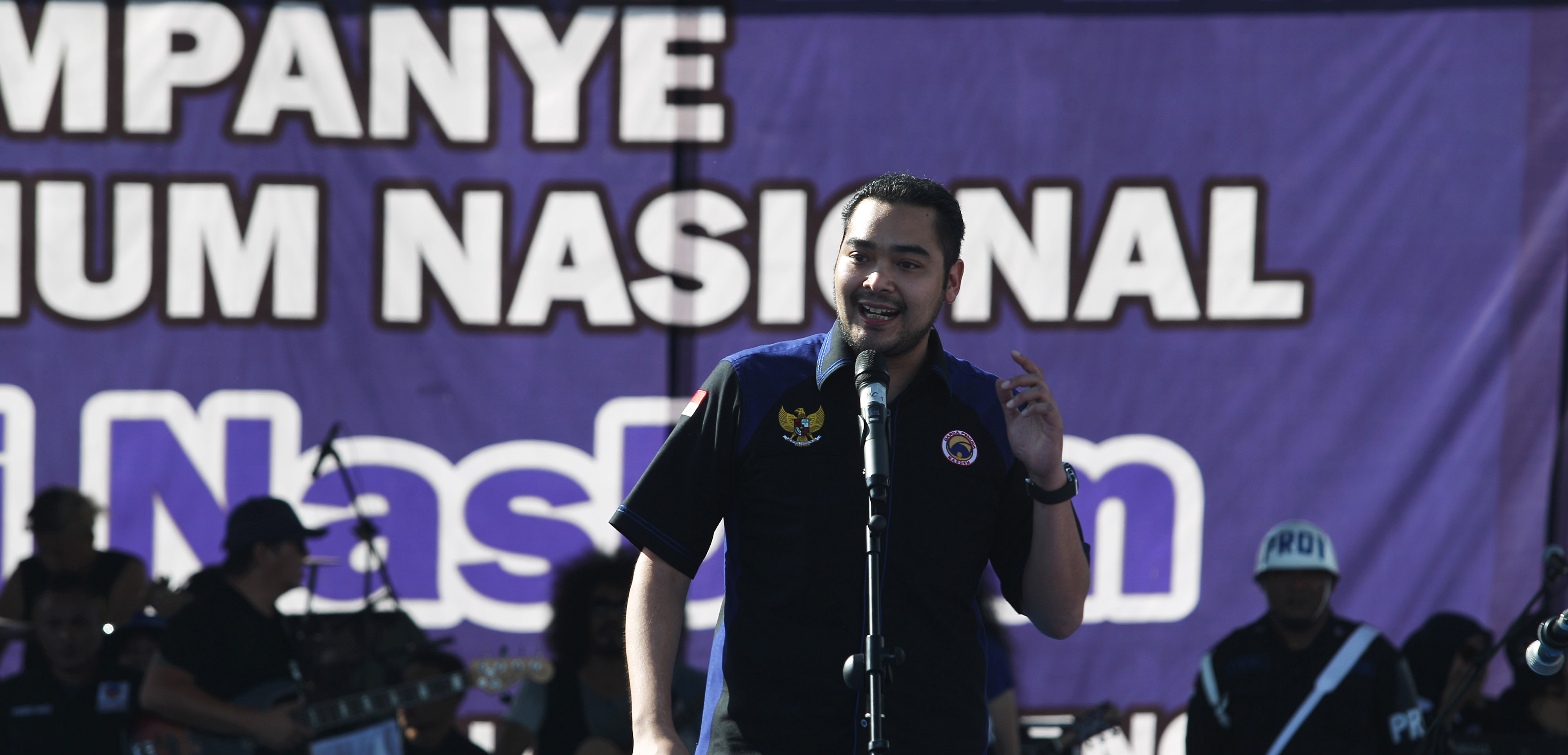 Ketua umum Garda Pemuda Partai NasDem Prananda Paloh di lapangan Kilongan, Luwuk, Banggai, Sulawesi Tengah, Selasa (26/3).