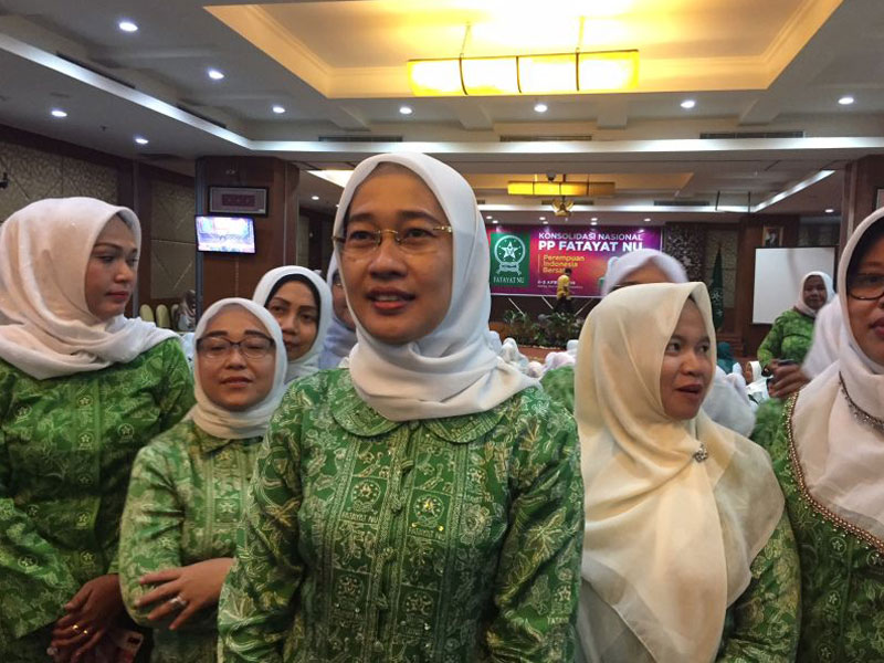 Ketua Umum Fatayat NU Anggia Ermarini saat Deklarasi Gerakan Ronda Pemilu (GRP) di Hotel Balairung, Jakarta Timur.