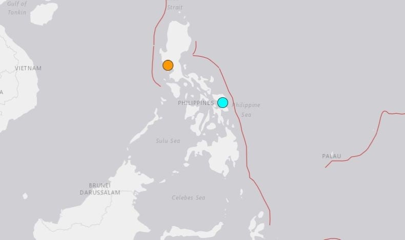 Titik hijau merupakan pusat gempa bumi bermagnitudo 6,3 di Filipina 