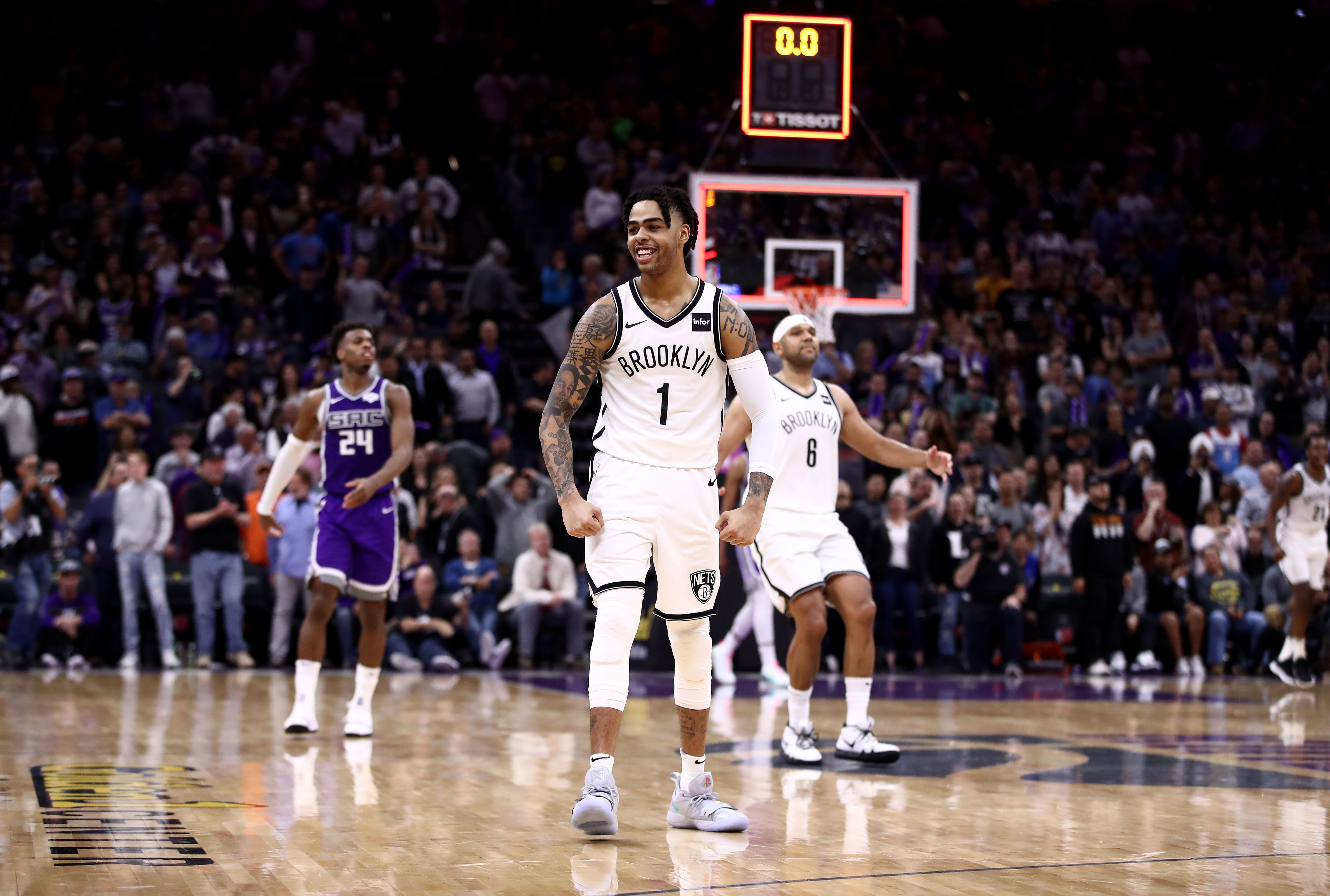 D'Angelo Russell # 1 dari Brooklyn Nets bereaksi 