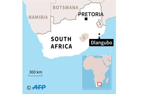 Peta Afrika Selatan di kota Dlangubo, tempat sebuah gereja runtuh pada 18 April