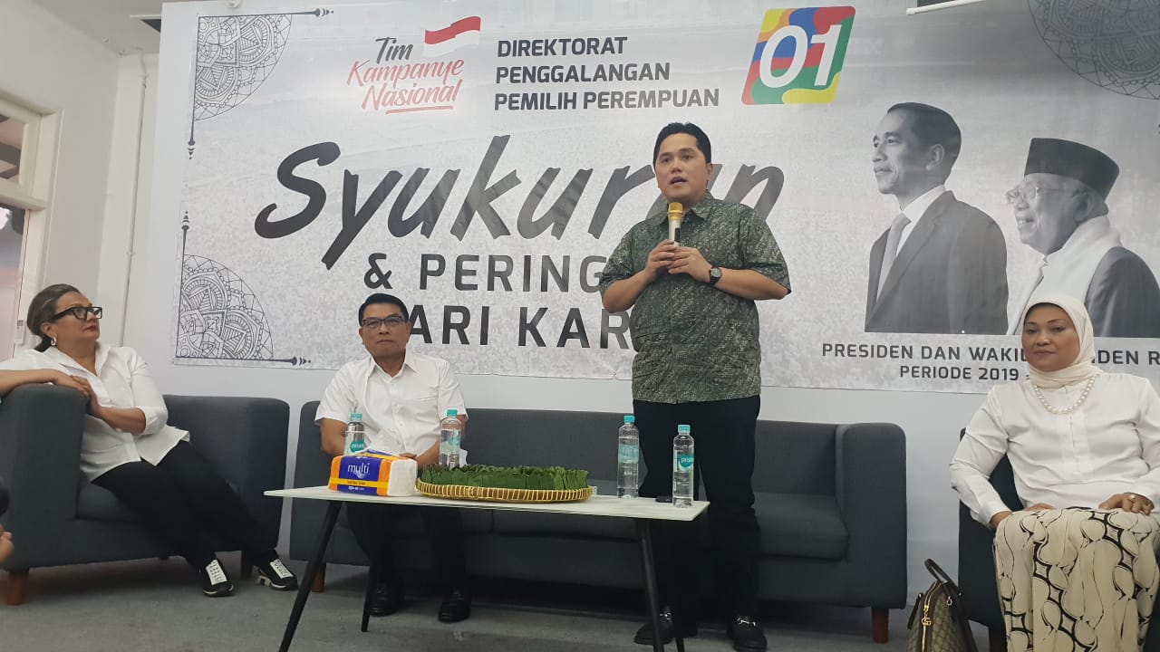 Ketua TKN Erick Thohir di acara syukuran perempuan pendukung Jokowi-Amin