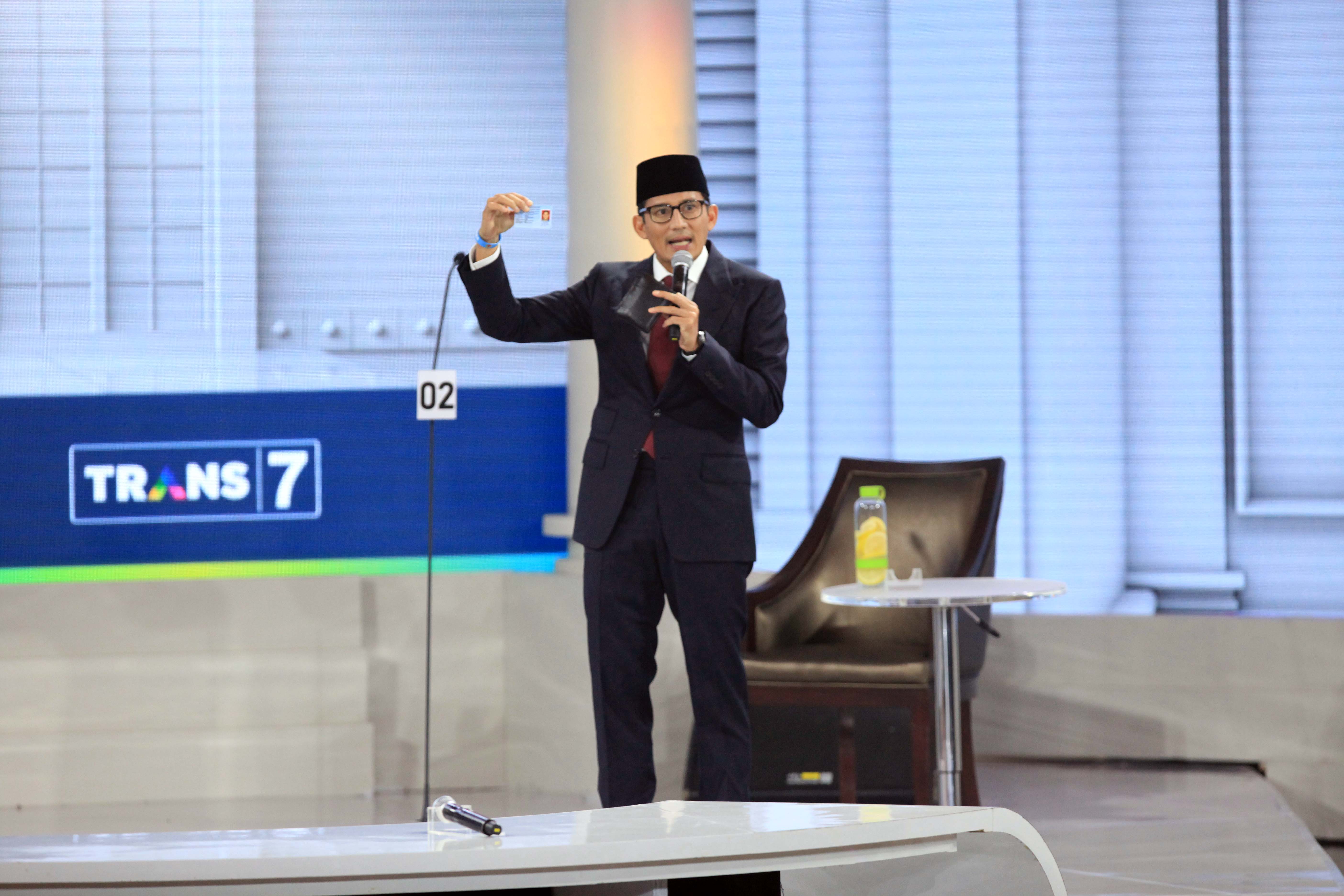 Sandiaga Uno saat mengikuti Debat Pilpres 2019.