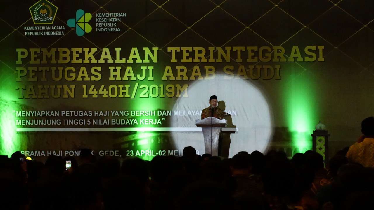 Menteri Agama Lukman Hakim Saifuddin saat membuka pembekalan petugas haji 1140H di Jakarta, Selasa (23/4)