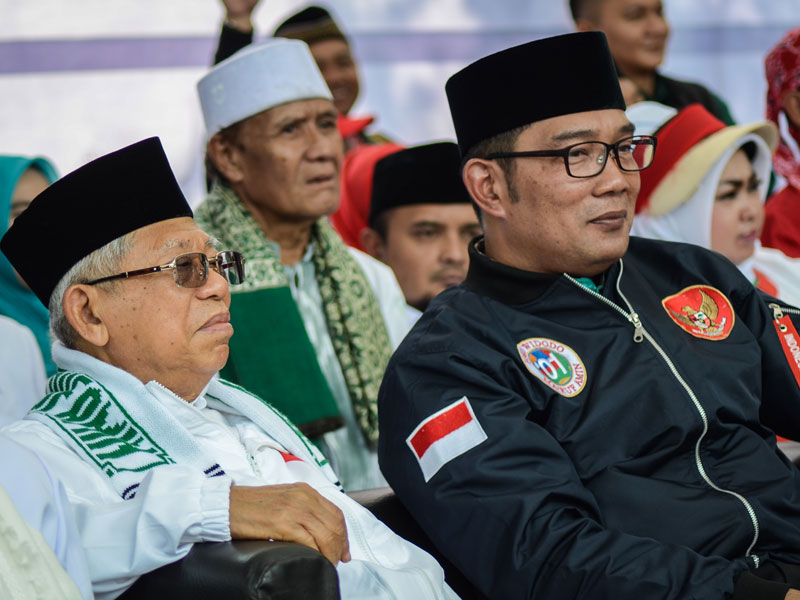 Ridwan Kamil hadir di kampanye cawapres 01 Maruf Amin (kiri) di Padalarang, Kabupaten Bandung Barat.