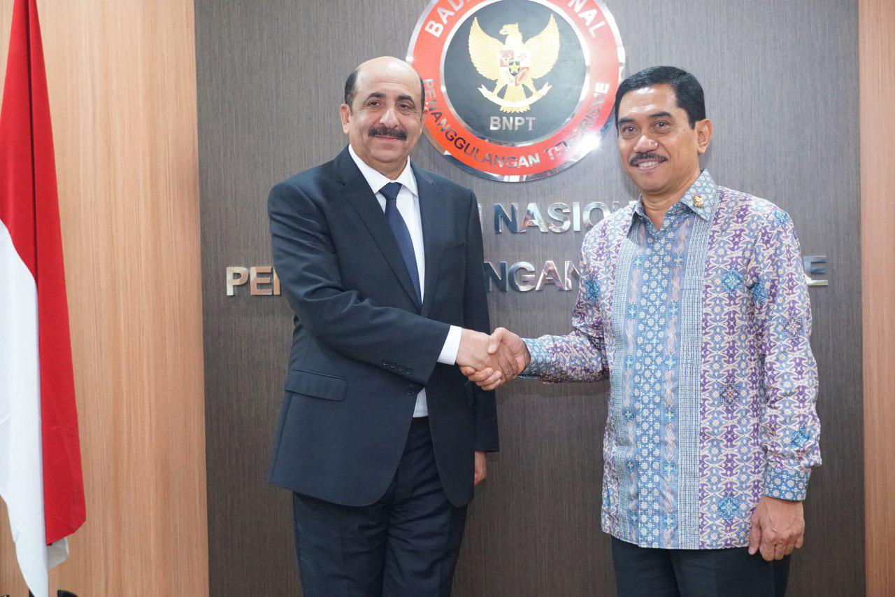Kepala BNPT Suhardi Alius menerima kunjungan Head of Counter Terrorism Committee, Letjen Hamed Al Nabhani, Jumat (12/4).
