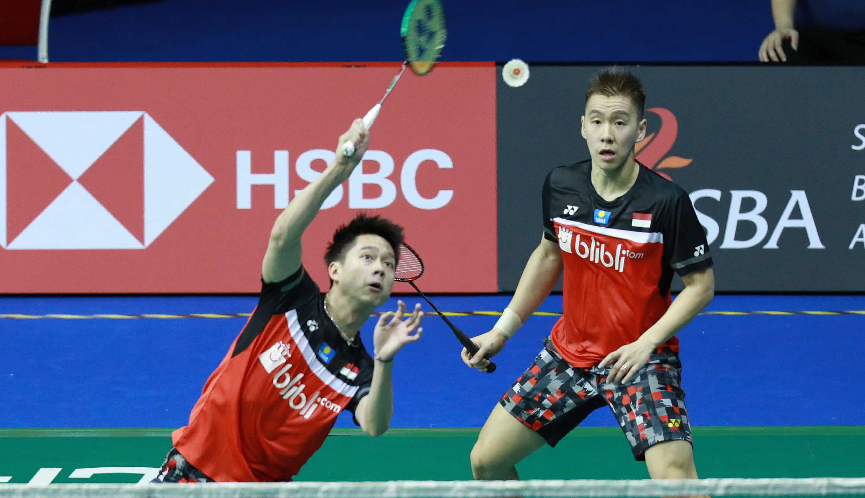  Pasangan ganda putra Indonesia Kevin Sanjaya Sukamuljo (kiri) dan Marcus Fernaldi Gideon