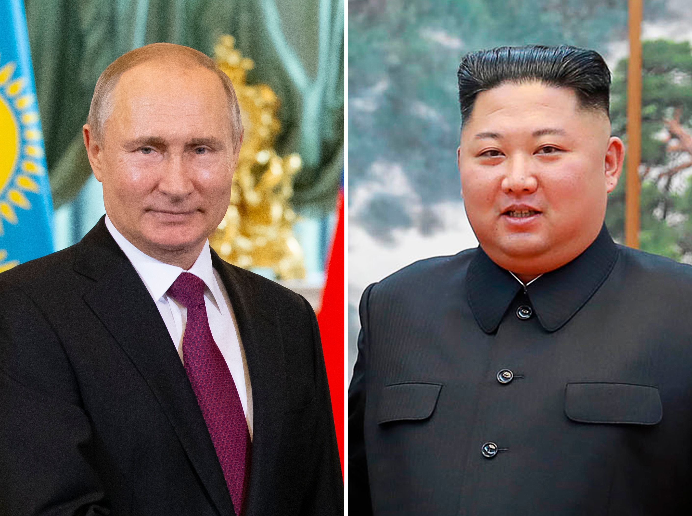 Presiden Rusia Vladimir Putin (kiri) dan Pemimpin Korut Kim Jong-un.