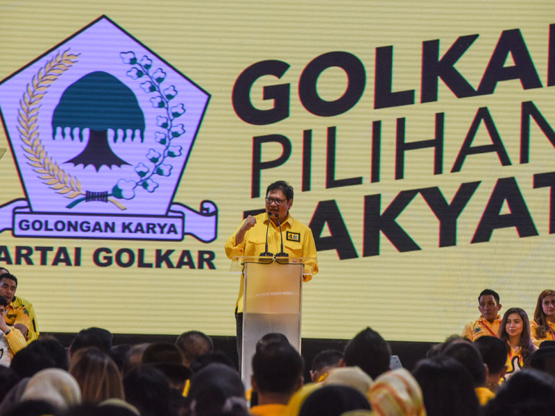 Ketua Umum DPP Partai Golkar Airlangga Hartarto Kampanye Akbar Partai Golkar di Istora Senayan, Jakarta.