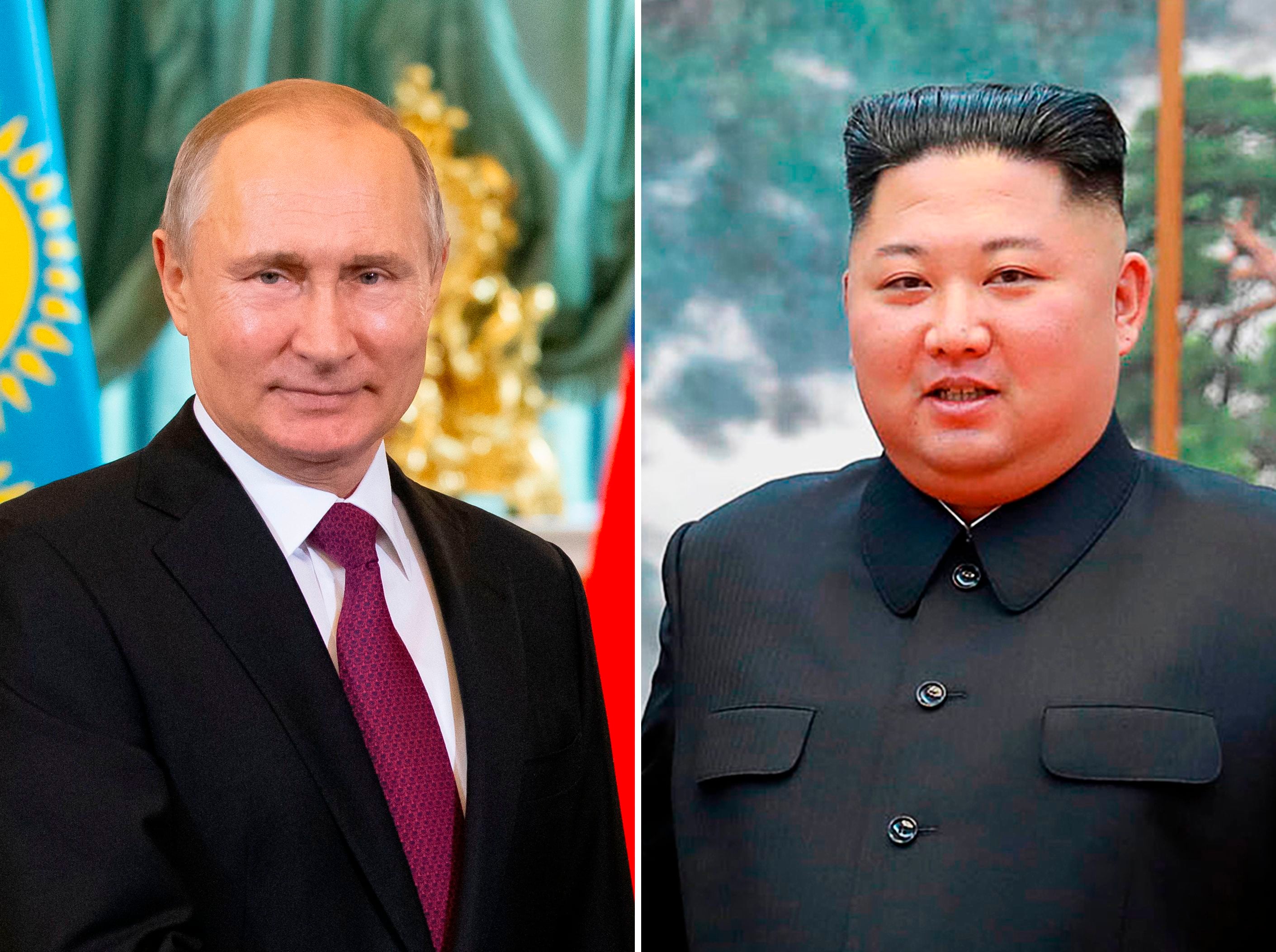 Presiden Rusia Vladimir Putin (kiri) dan pemimpin Korut Kim Jong-un