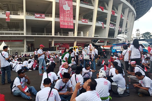Pendukung pasangan Capres dan Cawapres nomor urut 01, Joko Widodo-Ma'ruf Amin di GBK