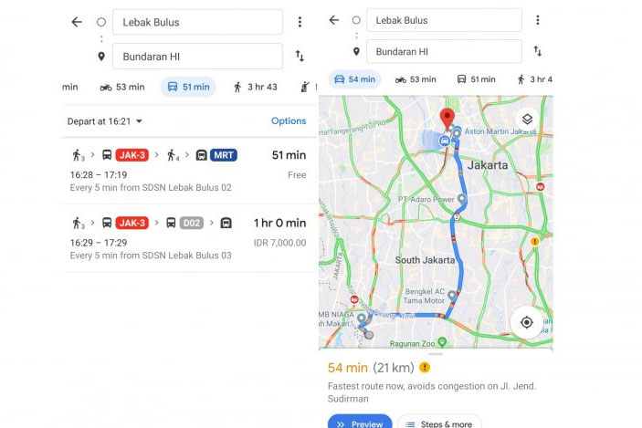 Rute MRT di aplikasi Google Maps.