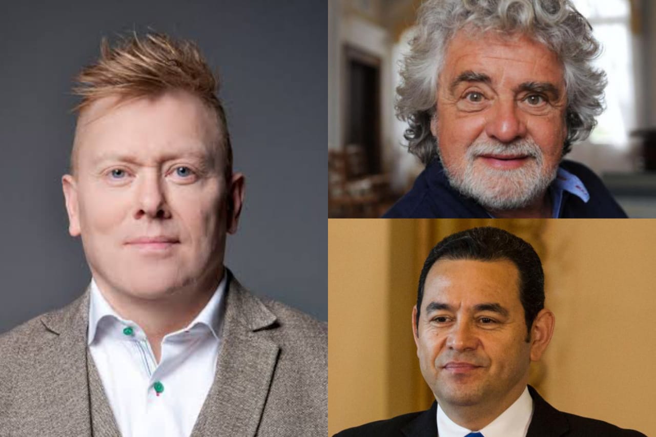 Searah jarum jam: Jon Gnarr, Beppe Grillo, Jimmy Morales