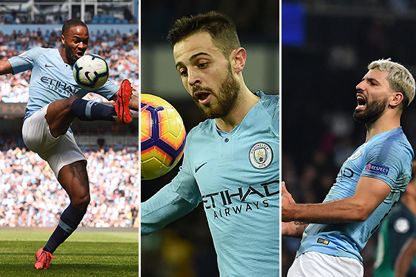 Tiga pemain City kandidat terbaik di Inggris, (dari kiri) Raheem Sterling, Bernardo Silva  dan Sergio Aguero.