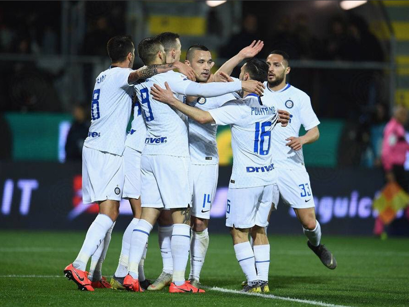 Selebrasi para pemain Inter Milan dalam laga melawan Frosinone.