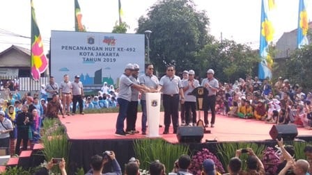 Gububernur DKI Jakarta Anies Baswedan meresmikan pencanangan atau persiapan rangkaian acara Hari Ulang Tahun (HUT) ke-492 Kota Jakarta 2019.