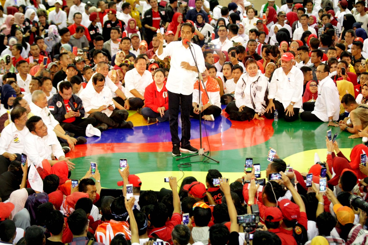 Calon Presiden Joko Widodo (Jokowi) di Palembang Sport and Convention Center (PSCC), Selasa (2/4).
