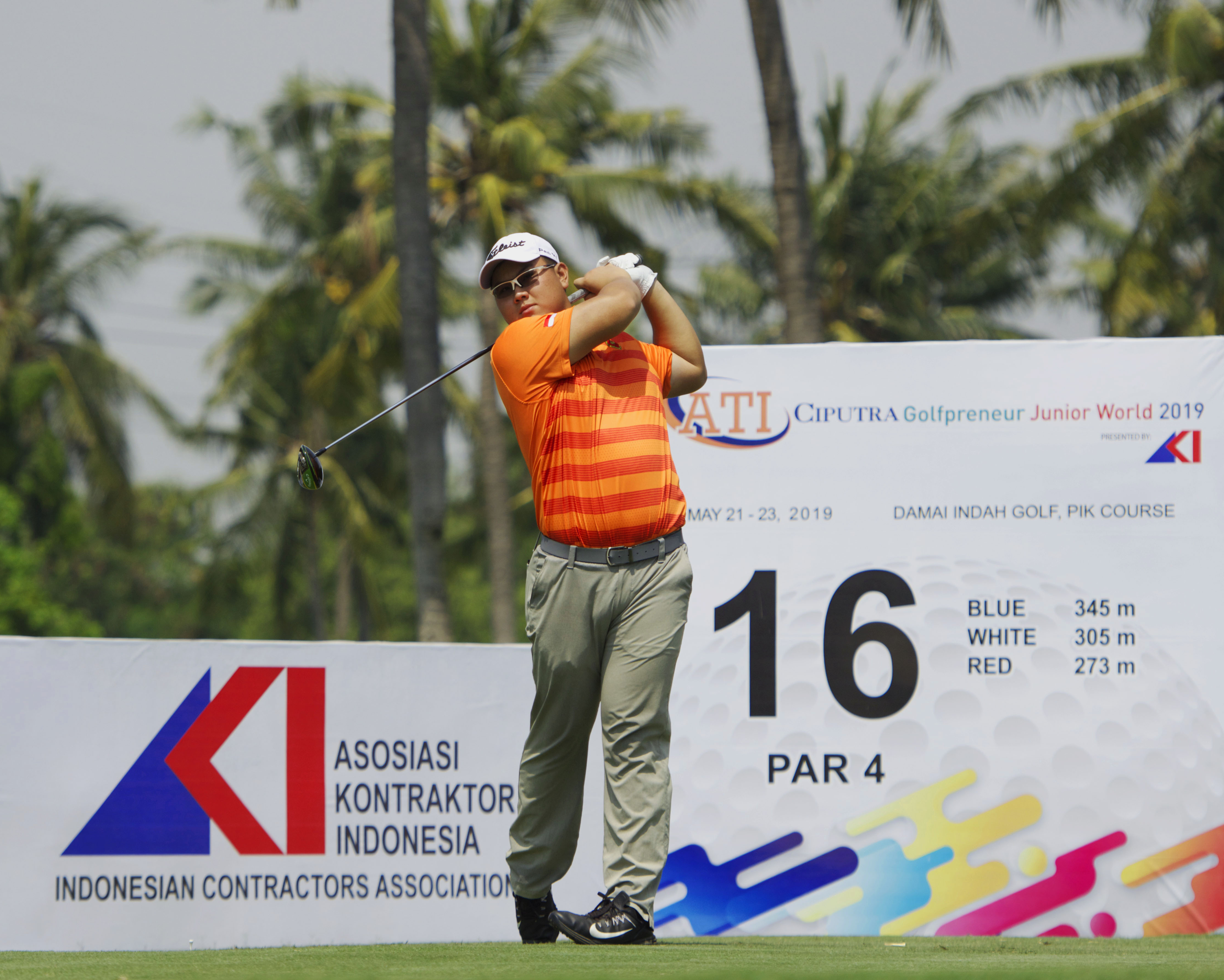 Kentaro Nanayama saat beraksi di PIK Course, Jakarta dalam ajang ATI Ciputra Golfpreneur Junior World 2019.