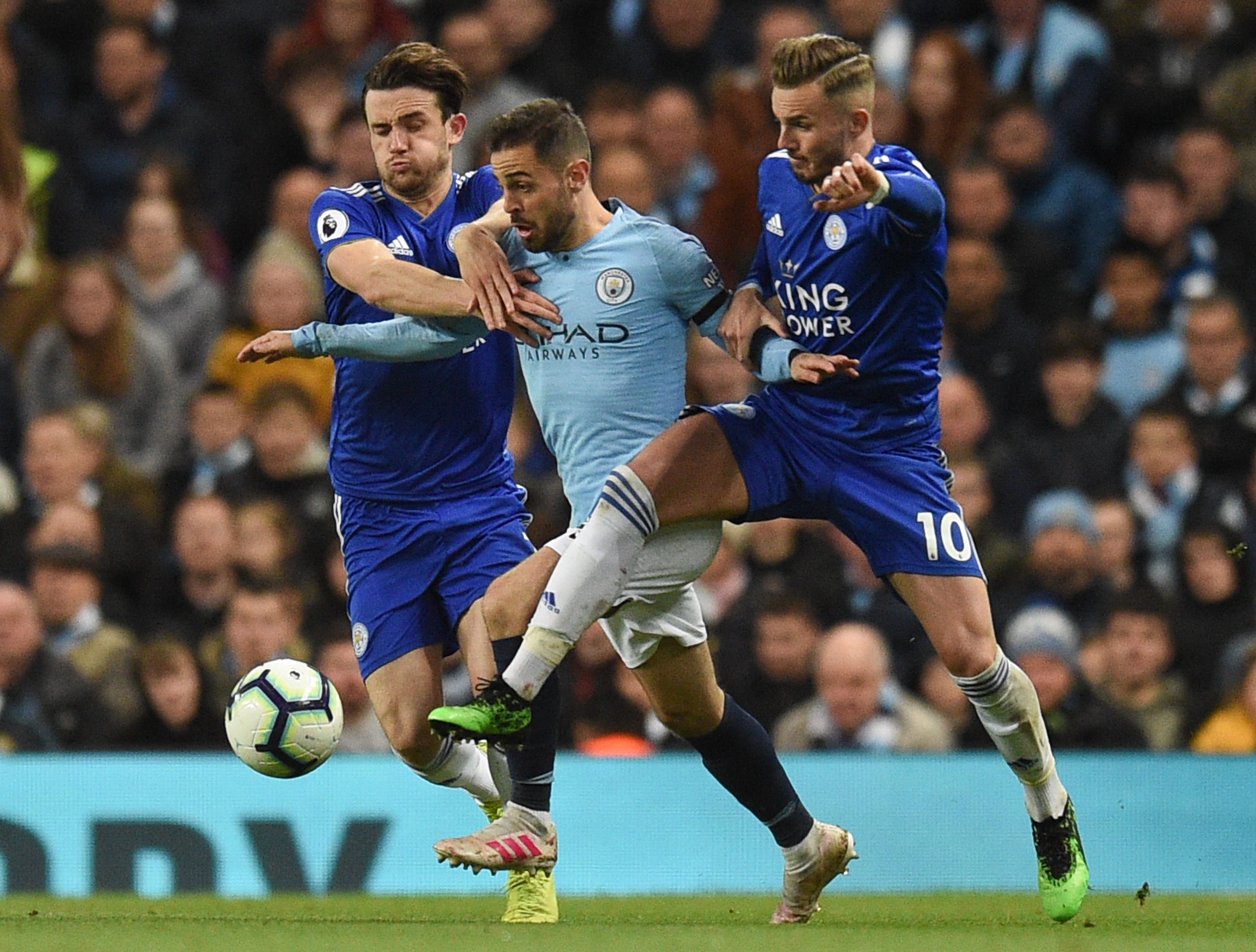 pertandingan sepak bola Liga Primer Inggris antara Manchester City dan Leicester City di Stadion Etihad di Manchester 