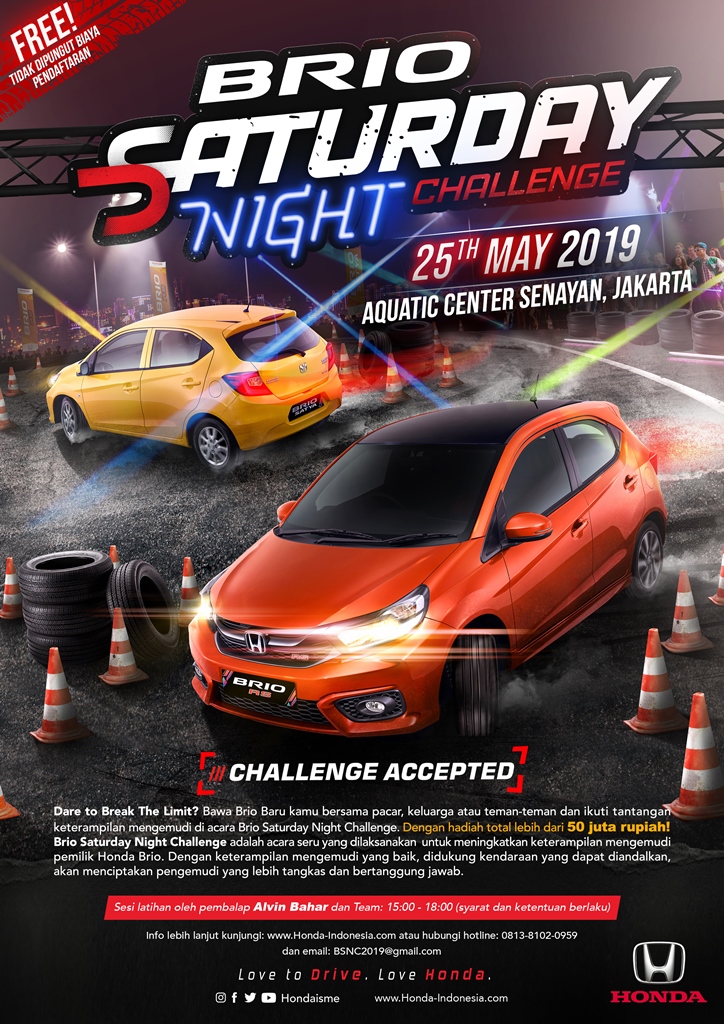 Brio Satrurday Night  akan memperebutkan total hadiah uang tunai lebih dari Rp50 juta.