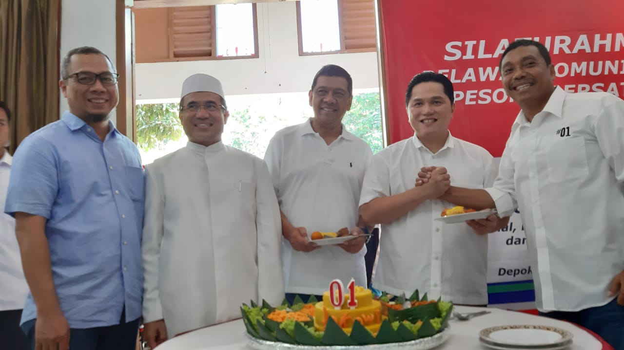 Ketua TKN erick Thohir (kedua dari kanan) saat silaturahmi dan syukuran hasil Pemilu 2019