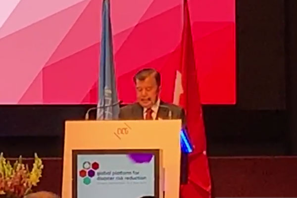 Wakil Jusuf Kalla saat memberikan pernyataan resmi di Forum Acuan Global untuk Pengurangan Risiko Bencana di Jenewa, Swiss pada Kamis (16/5/