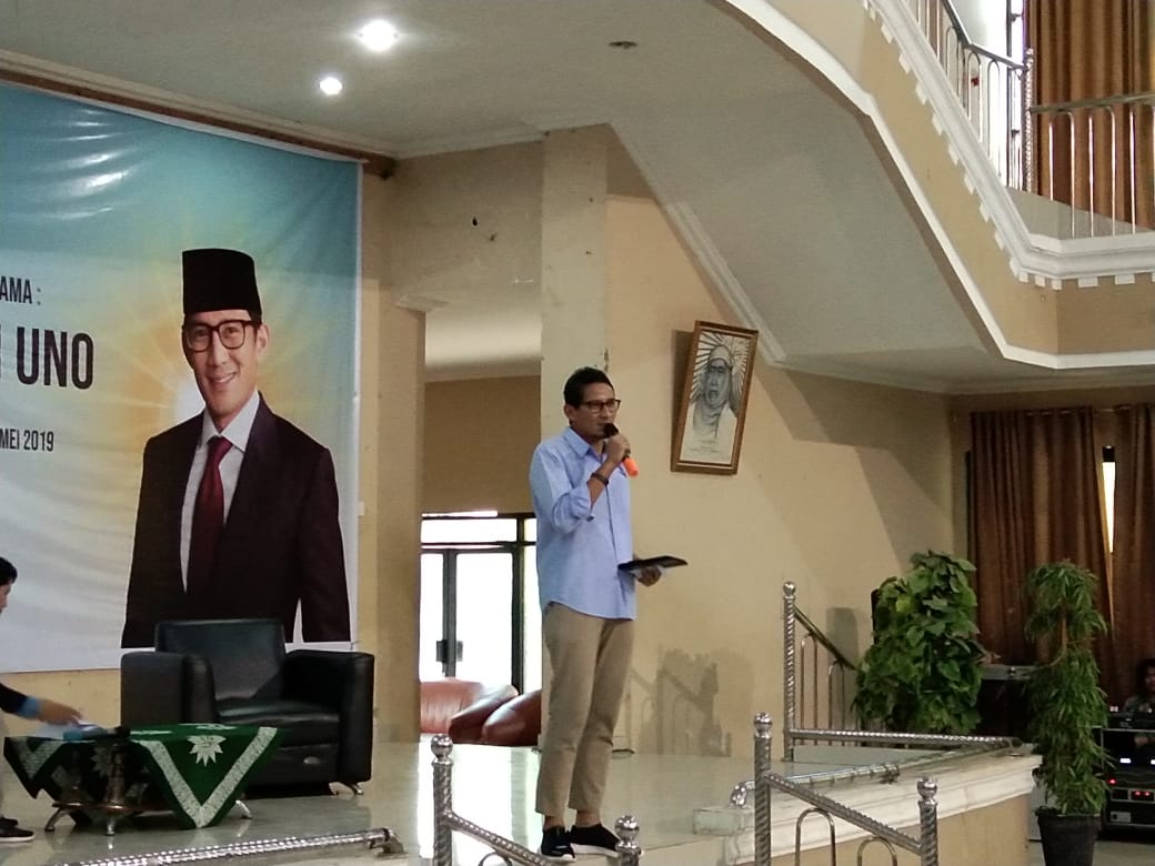 Calon Wapres Sandiaga Uno di Palembang, Jumat (17/5).