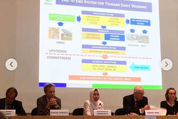 Kepala MKG Prof Dwikorita Karnawati, menjadi pembicara utama di forum internasional PBB Second Multi-Hazard Early Warning Conference (MHEWC-