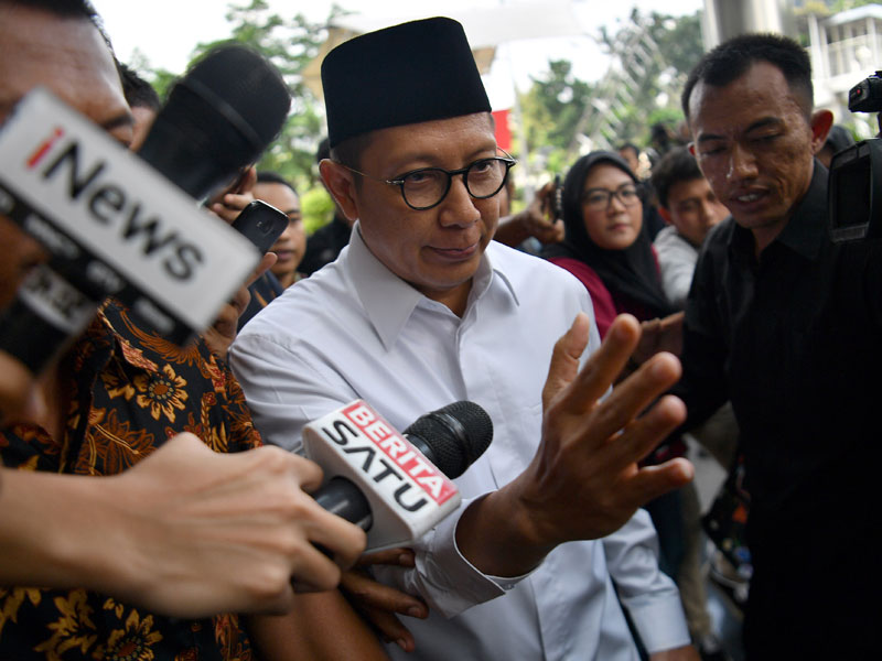 Menteri Agama Lukman Hakim Saifuddin tiba untuk menjalani pemeriksaan di kantor KPK, Jakarta, Rabu (8/5/2019).
