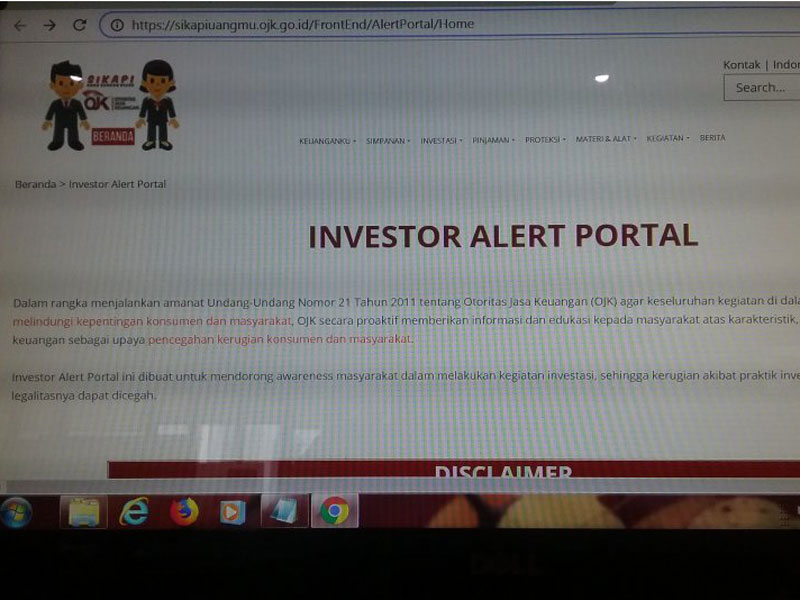 Investor Alert Portal dalam laman resmi OJK yang dibuat untuk mendorong kewaspadaan masyarakat dalam melakukan kegiatan investasi. 