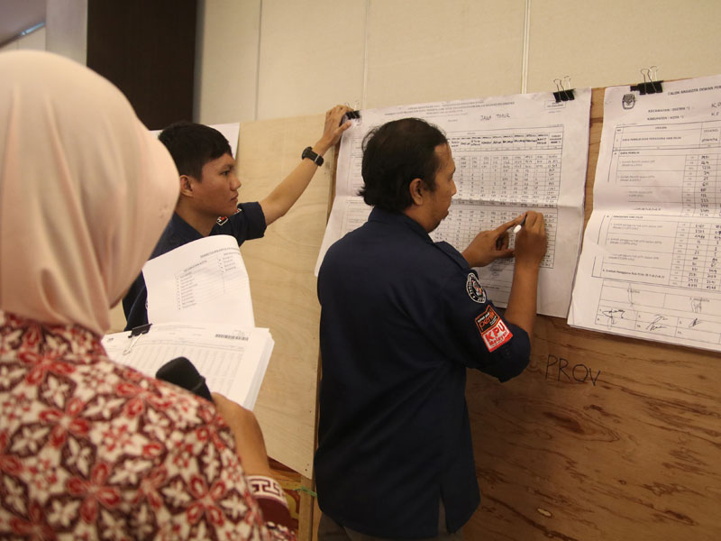 Petugas KPU melakukan rekapitulasi suara Pemilu 2019
