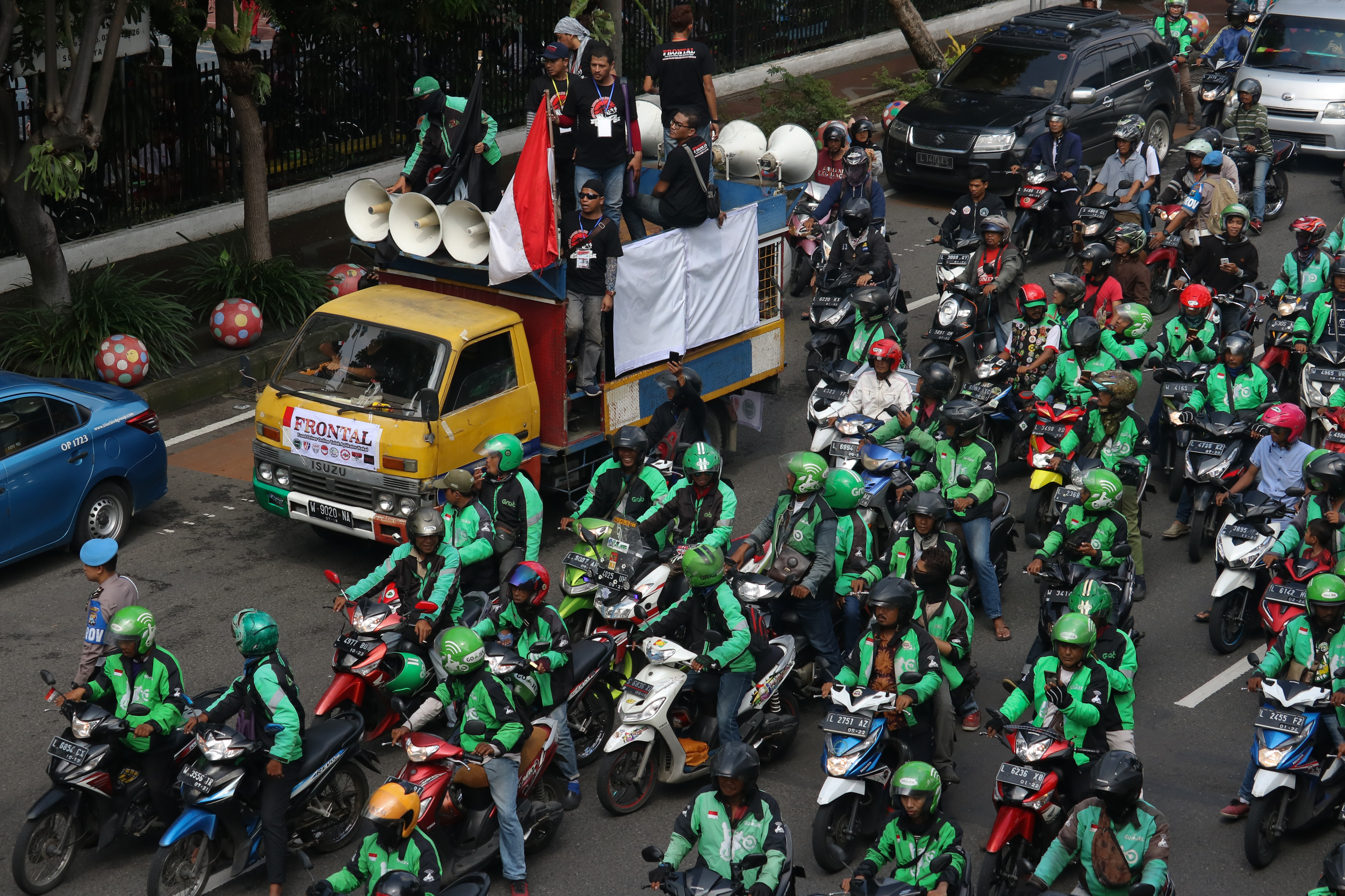 Unjuk rasa pengemudi ojek online di Jakarta, Maret lalu