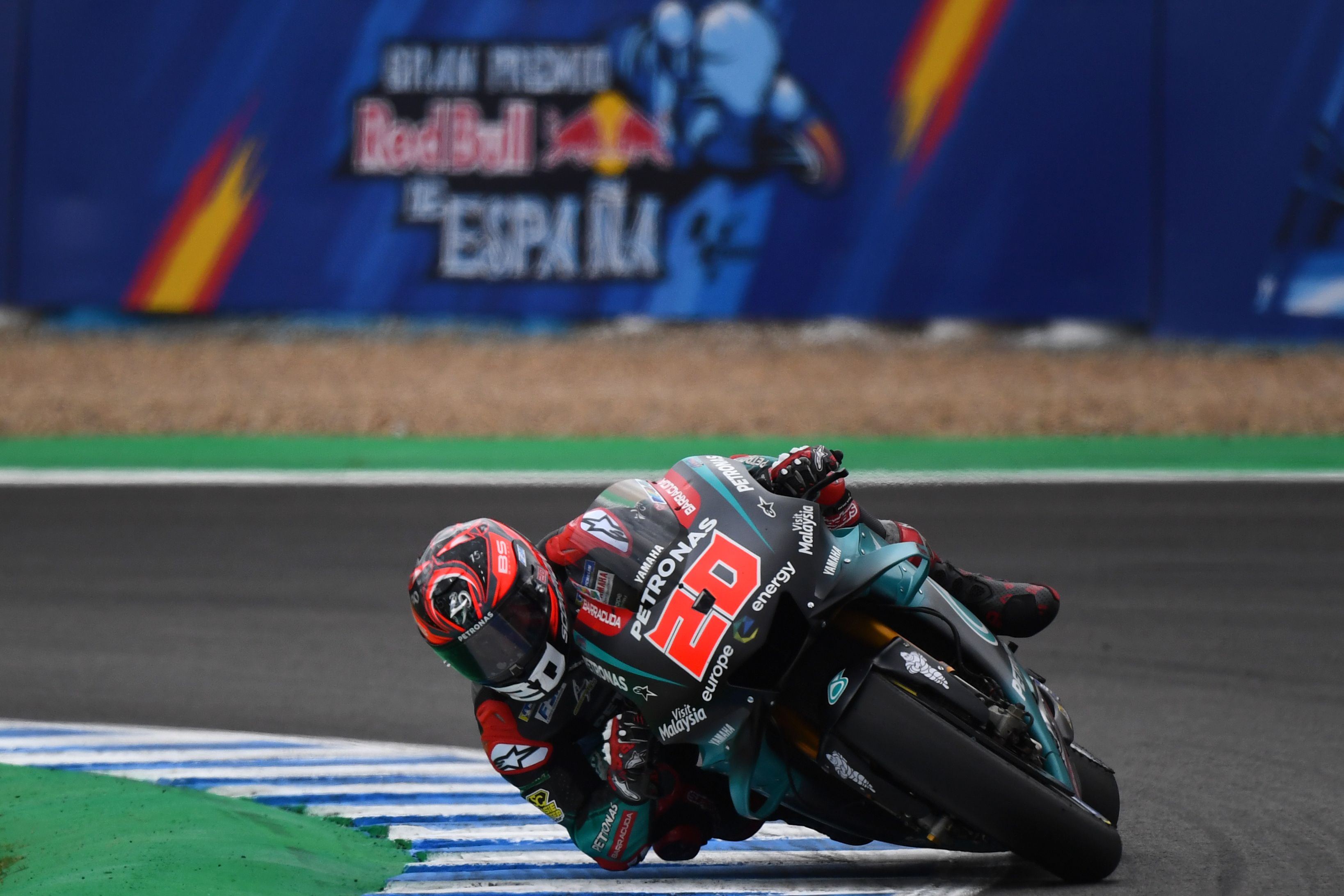 Pembalap Petronas Yamaha Fabio Quartararo saat tampil di sesi kualifikasi MotoGP Spanyol.