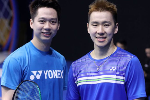  Pasangan ganda putra Indonesia Kevin Sanjaya Sukamuljo (kiri) dan Marcus Fernaldi Gideon 