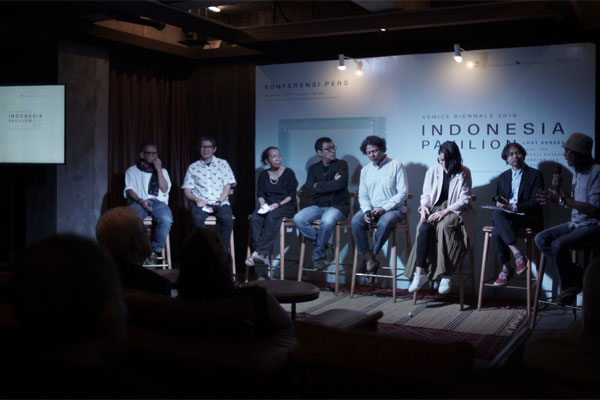 Jumpa pers kehadiran paviliun Indonesia dalam Venice Architecture Biennale (VAB) 2019 di Jakarta, Rabu (25/4/2019).  