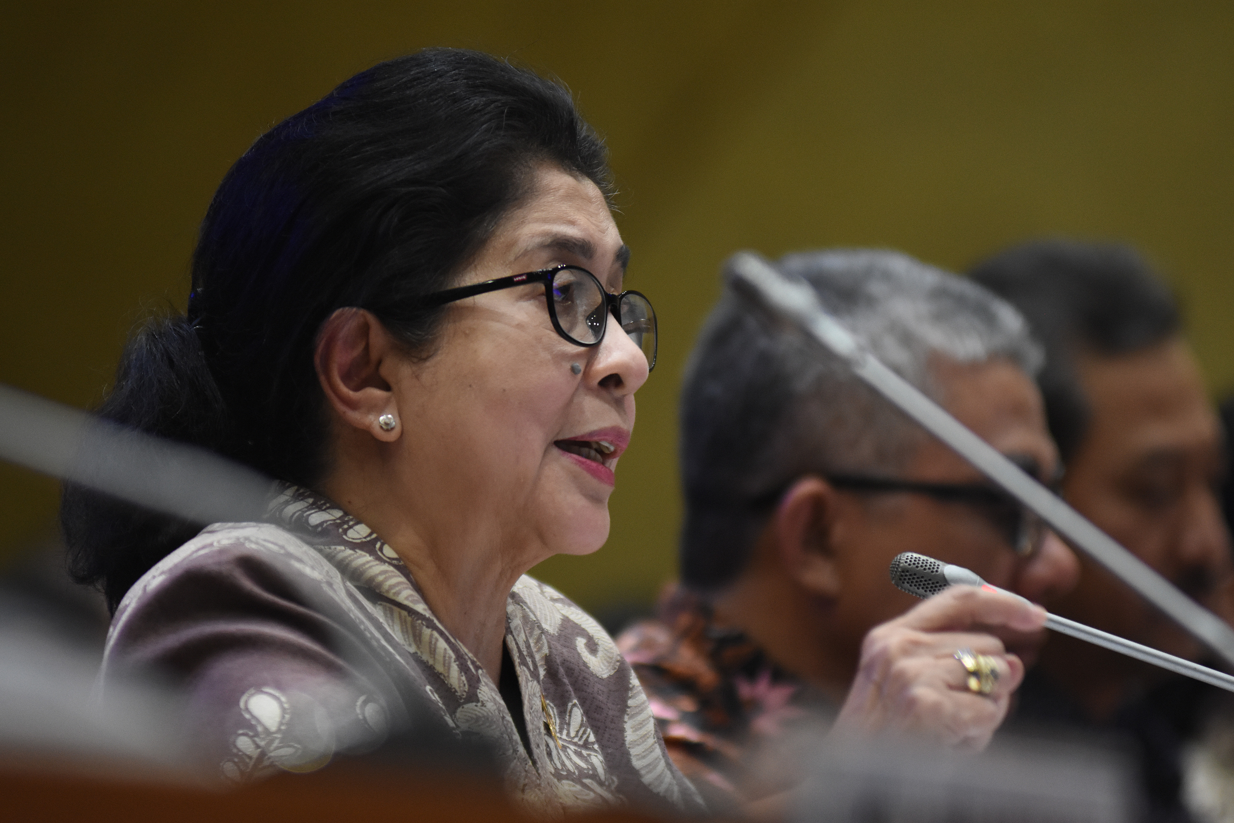 Menteri Kesehatan Nila F. Moeloek memberikan penjelasan saat mengikuti Rapat Dengar Pendapat (RDP) dengan Komisi IX DPR 